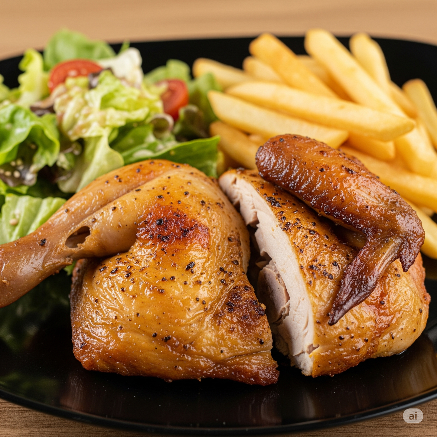 1/2 Pollo Con Papas y ensalda